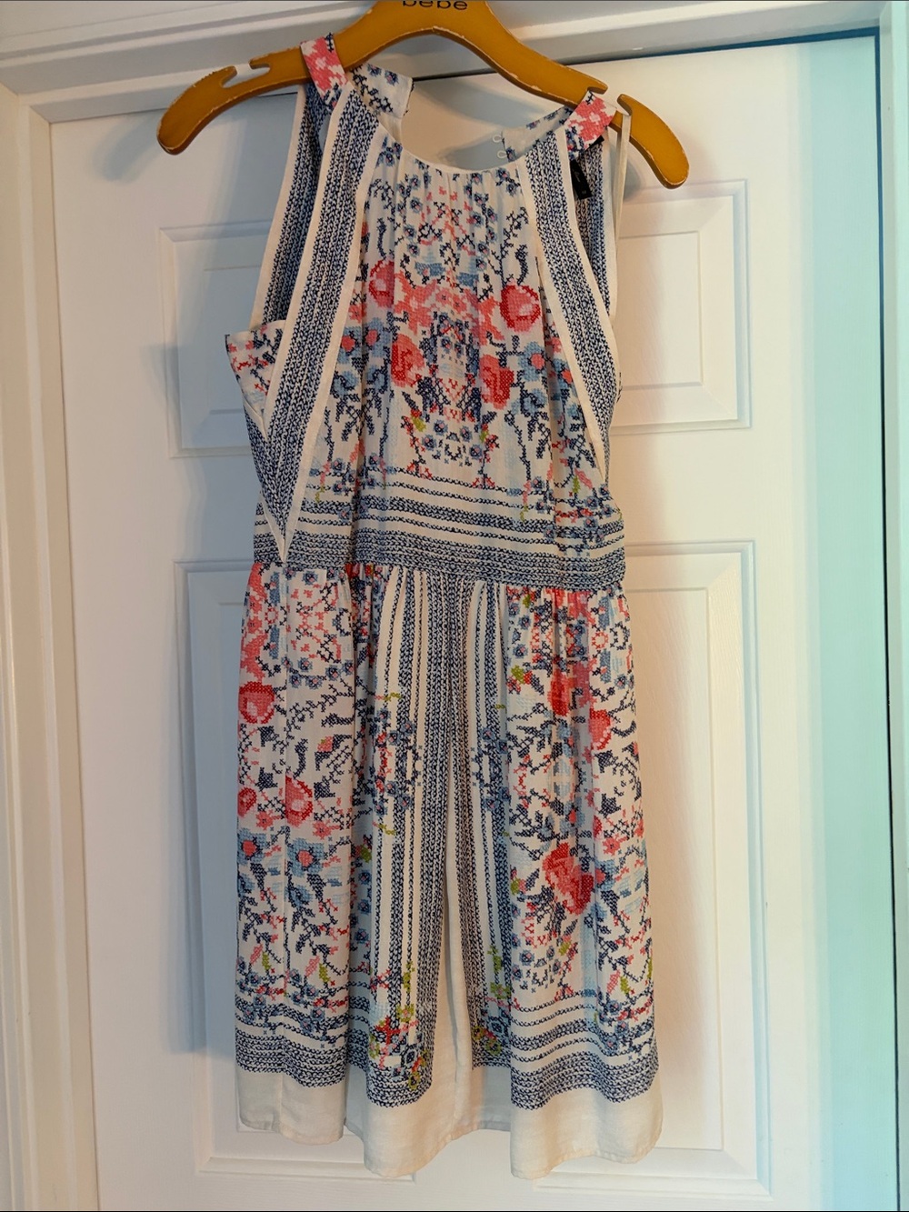 Floral scarf print dress — White with Blue & Coral